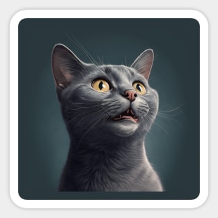 Illustration of handsome grey haired cat looking to the side Sticker